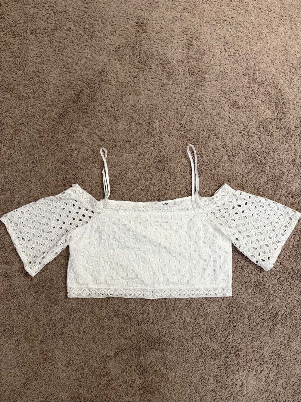 Jack by BB Dakota Cold Shoulder Top Women size Small White Eyelet Short Sleeve